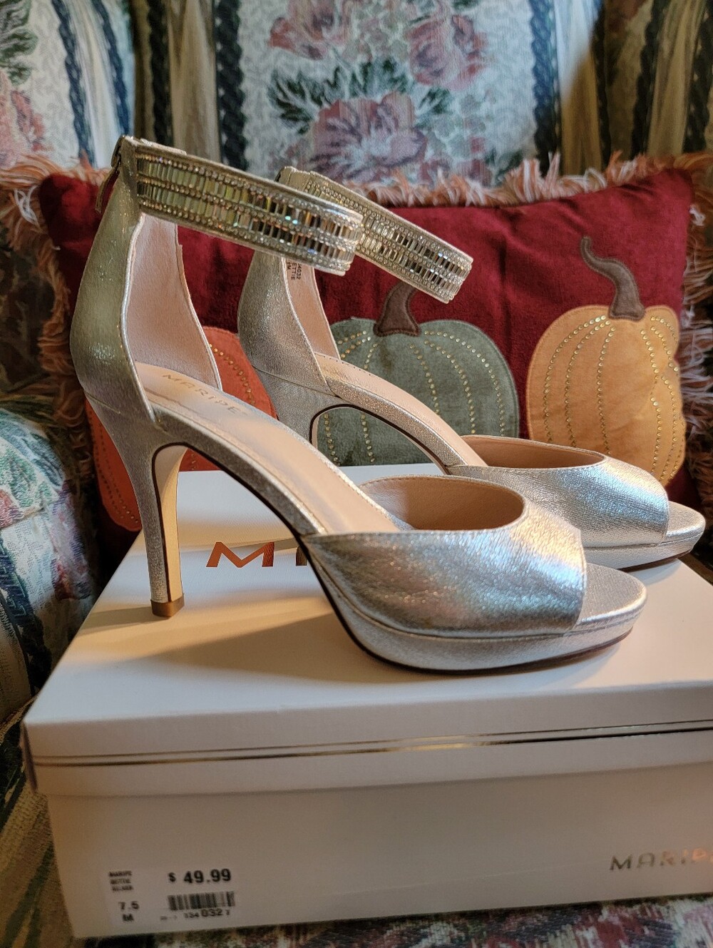 Maripe Elegant Metallic Silver Ankle-Strap Heels - Women